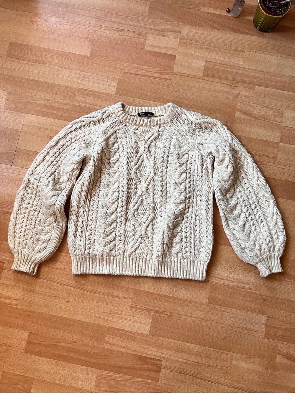 Stunning maje chunky cable knit sweater with bishop sleeves